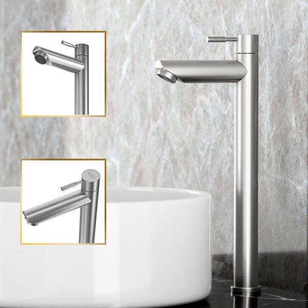 Torneira De Banheiro Lavabo Madrid Bica Alta Aço Escovado Gol