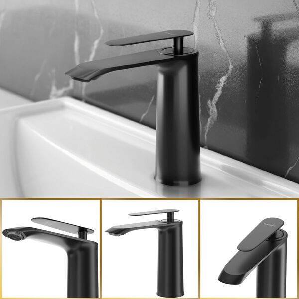 Torneira De Banheiro Moscou Preto Misturador Quente Frio Gold