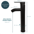 Torneira De Banheiro Preta Bica Alta Monocomando Misturador A