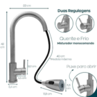Torneira De Cozinha Gourmet Monocomando Cabo Extensível Inox