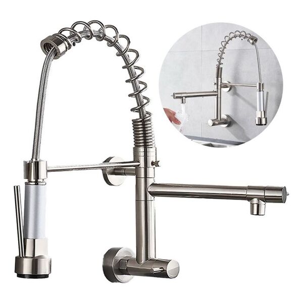 Torneira De Cozinha Gourmet Parede Monocomando Inox Prata