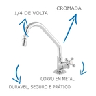 Torneira De Cozinha Oliveira 1168 3/4 C-52 1/4 Volta De Mesa