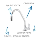 Torneira De Cozinha Oliveira 1168 3/4 C-70 1/4 Volta De Mesa