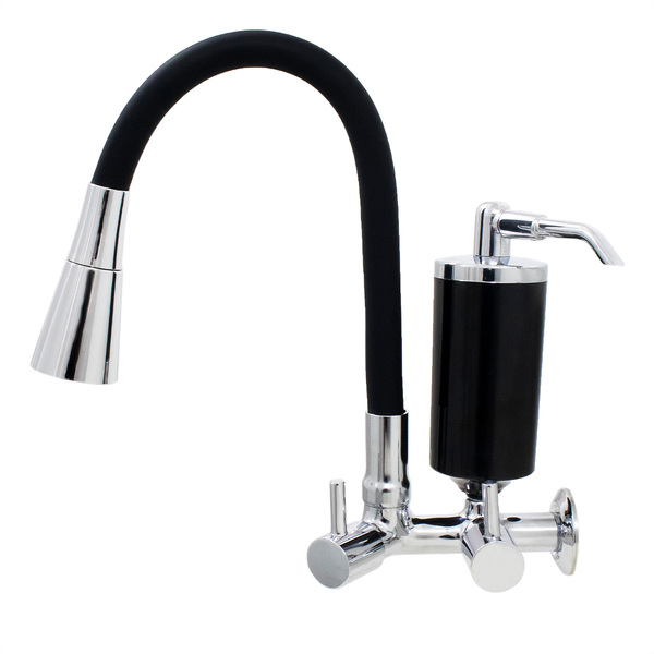 Torneira De Cozinha Preto Gourmet De Parede Inox Com Filtro P