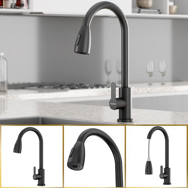 Torneira De Cozinha Roma Mangueira Flexível Aço Inox Preto Go