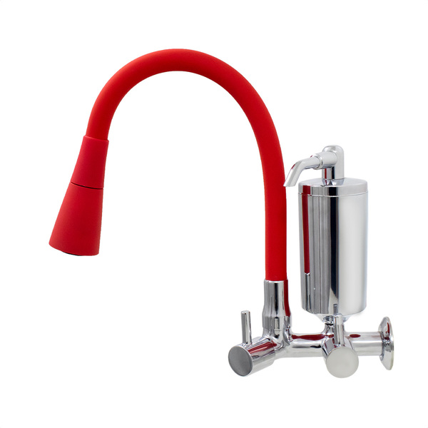Torneira De Cozinha Vermelho Gourmet De Parede Inox Com Filtr