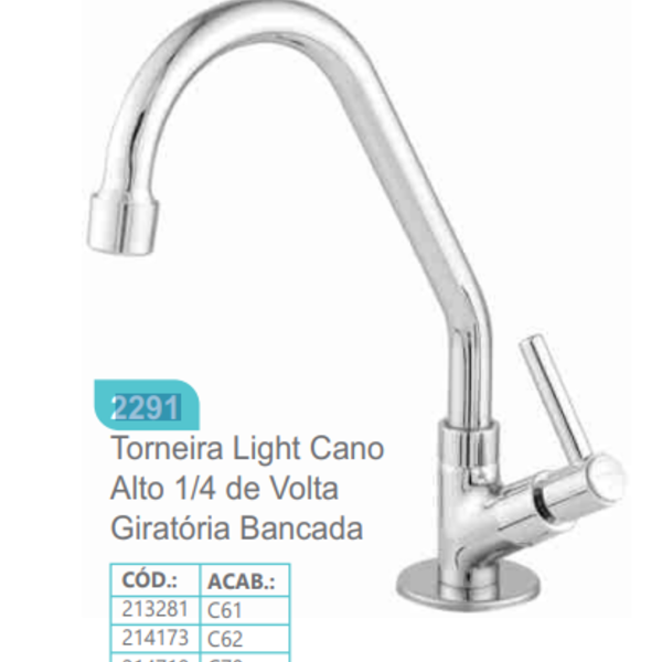 Torneira De Mesa Rainha Light Cano Alto C/ Arejador Fixo 02291