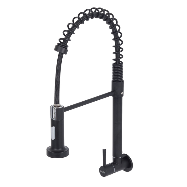 Torneira de Parede para Cozinha Bica Alta Flexível Preto Fosco Gourmet Civitt