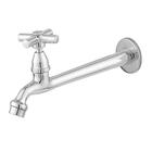 Torneira de Parede Longa 22cm em Metal com Volante Cruz de Ma