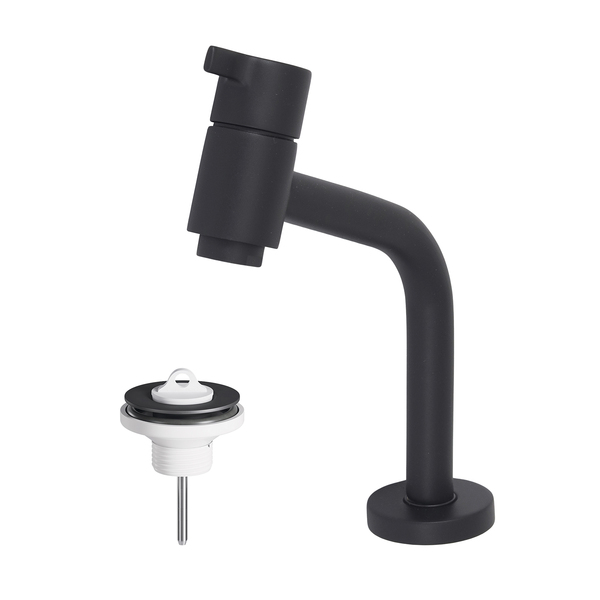 Torneira de Pia para Banheiro com Bica Média Preto Fosco com Válvula New Eiffel Fani