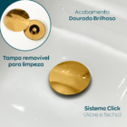 Torneira Dourada Bica Alta E Válvula Click 7/8 Inox Pia Banhe