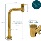 Torneira Dourada Bica Alta E Válvula Click 7/8 Inox Pia Banhe