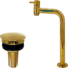 Torneira Dourada Bica Alta E Válvula Click 7/8 Inox Pia Banhe