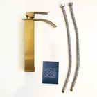 Torneira Dourada Escovada Bica Alta Quadrada Cascata Pia Banh