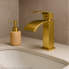 Torneira Dourada Escovada Bica Baixa Banheiro Inox 304 Quadra