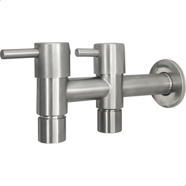 Torneira Dupla Tanque Inox Escovado De Parede Lavanderia Cozi