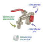 Torneira Esfera 2 Saídas 1/4 Volta Metal 1/2 Área De Tanque C