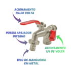 Torneira Esfera Metal 2 Saídas 1/4 Volta Alta Vazão Chácara C