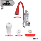 Torneira Filtro Gourmet Flexível Cozinha Parede Vermelho