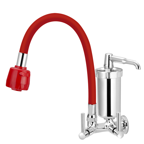 Torneira Filtro Gourmet Parede Duplo Jato Colorido 1/4 V Verm