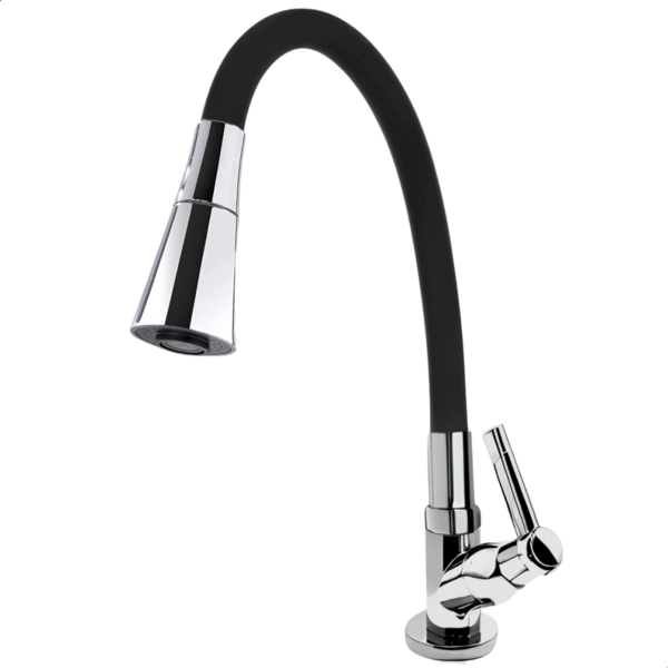 Torneira Flexível Bancada Cozinha Cone Duplo Jato Preto/crom