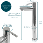 Torneira Fria Cromada Inox 304 Bica Alta 1/4 Volta Pia Banhei