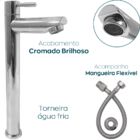 Torneira Fria Cromada Inox 304 Bica Alta 1/4 Volta Pia Banhei