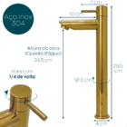 Torneira Fria Dourada Inox 304 Bica Alta 1/4 De Volta Pia Ban