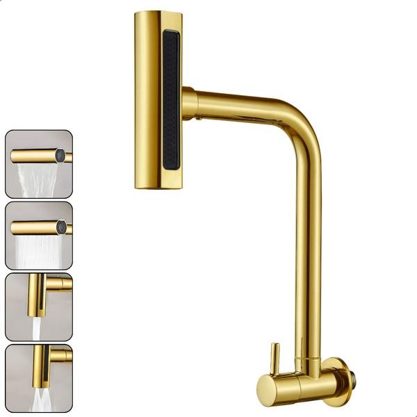 Torneira Gourmet 4 Jatos Rotativa Cozinha Parede em Metal Mul