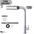 Torneira Gourmet 4 Jatos Rotativa Cozinha Parede em Metal Mul