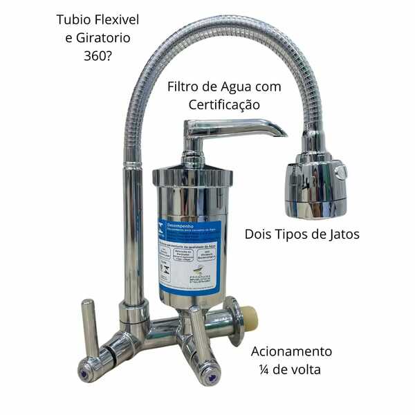 Torneira Gourmet Com Filtro Cozinha Luxo Parede 1/4 De Volta