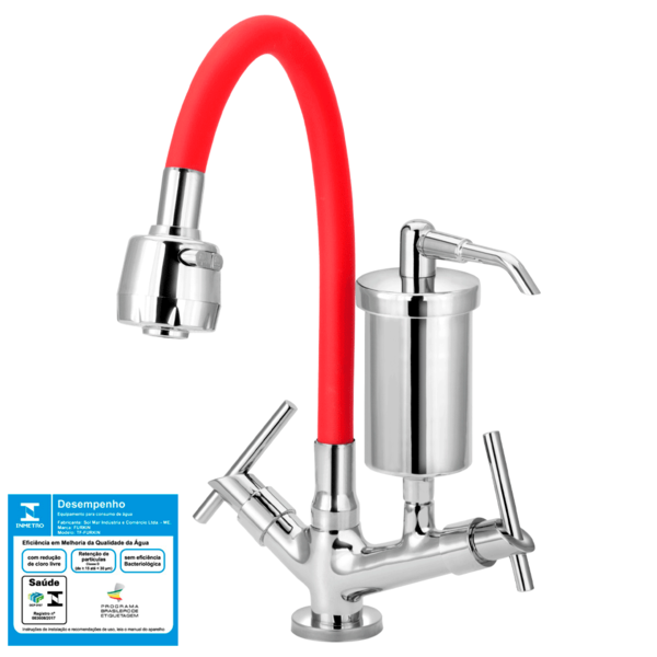 Torneira Gourmet Com Filtro Flexível De Cozinha Mesa Vermelha