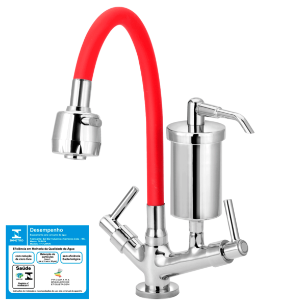 Torneira Gourmet Com Filtro Flexível De Cozinha Mesa Vermelha