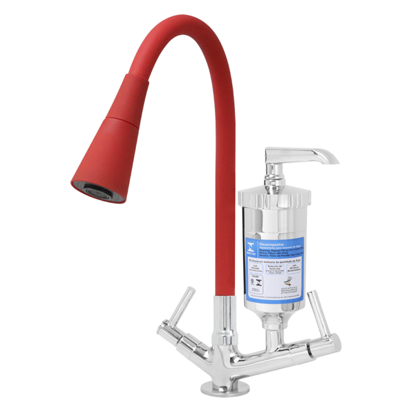 Torneira Gourmet Cone Vermelha Filtro Cozinha C34 Mesa 1/4 de