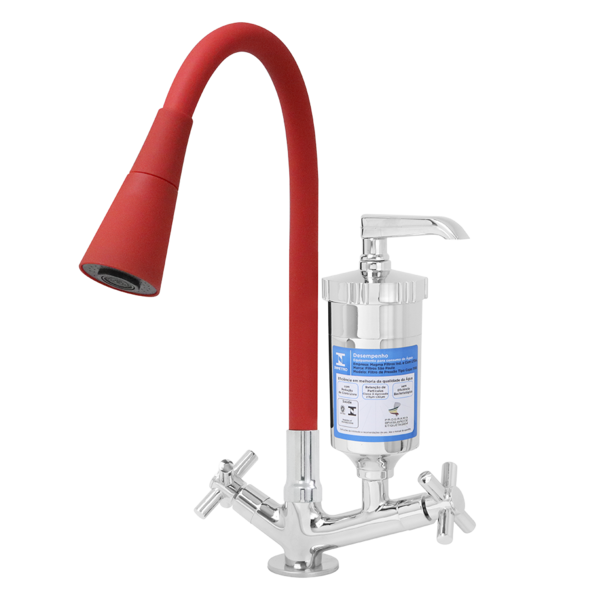 Torneira Gourmet Cone Vermelho Filtro Cozinha C31 Mesa 1/4 de