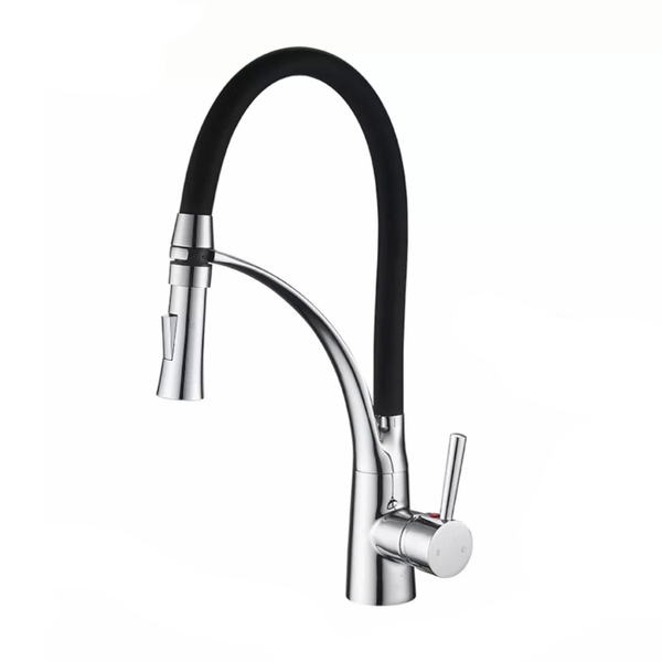 Torneira Gourmet Cozinha Bica Móvel Flexível Preta Cromada Mi