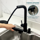 Torneira Gourmet Cozinha Preto Fosco Bica Alta 90 Graus Monoc