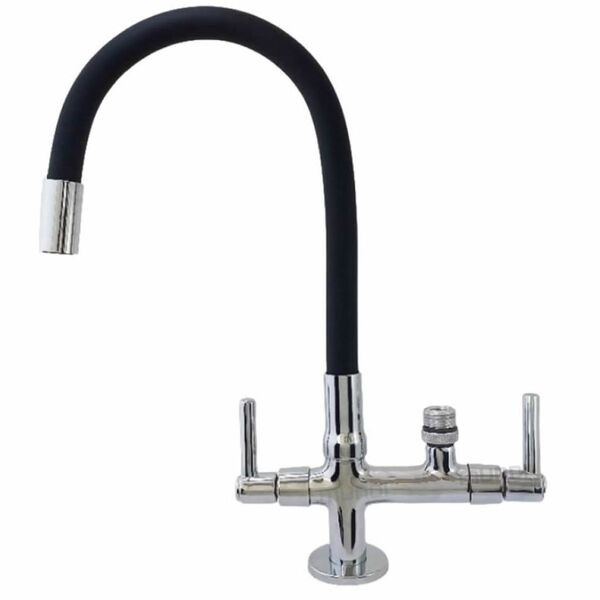 Torneira Gourmet Cromada Cozinha C/ Tubo Preto Flexível Banca