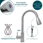 Torneira Gourmet De Cozinha Bica Alta Inox Escovado Monocoman