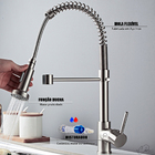 Torneira Gourmet De Cozinha Flexível Monocomando Inox Escovado