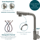 Torneira Gourmet De Cozinha Inox Escovado Bica Alta 90 Graus