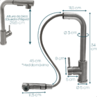 Torneira Gourmet De Cozinha Inox Escovado Bica Alta 90 Graus