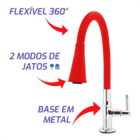 Torneira Gourmet de Mesa Vermelha com Tubo Flexível 360° e Du