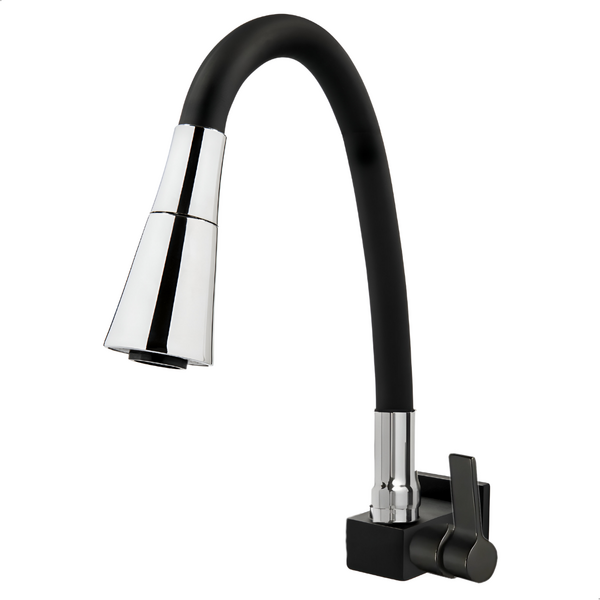 Torneira Gourmet De Parede Cozinha Preta Cone Preto Cromado