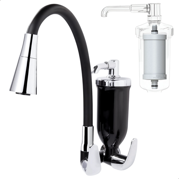 Torneira Gourmet Filtro Cozinha Cone de Parede Preta/Cromada