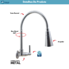 Torneira Gourmet Metal Inox Flexível Cônico Duplo Jato  Pia C