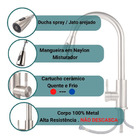 Torneira Gourmet Monocomando com Água Quente e Fria, Bica Fle