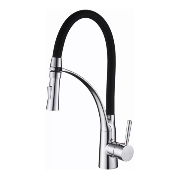 Torneira Gourmet Monocomando Cromada C/ Ducha Flexível Preta