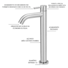 Torneira Inox 304 Bica Alta Mesa Banheiro Lavabo 1/4 Volta