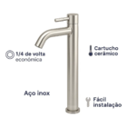 Torneira Inox 304 Bica Alta Mesa Banheiro Lavabo 1/4 Volta